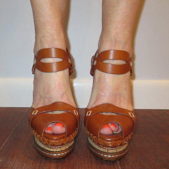 CASADEI Peep Toe Brown High Heel Platform Sandals - Picture 2 of 7